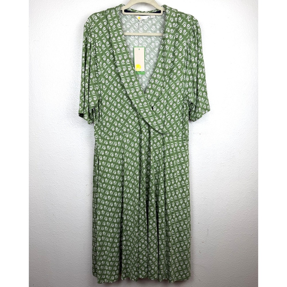NWT Boden womens Faux Wrap Midi Dress V Neck Sage Green Floral Print Sz 20/22L